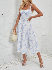Floral Sleeveless Lace-Up Side Slit Dress Sundress