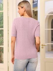 Short Sleeve Crew Neck Knit Casual Sweater Top