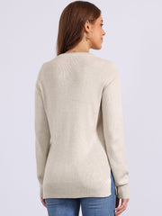 Long Sleeve Crew Neck Ribbed Knit Pullover Sweater