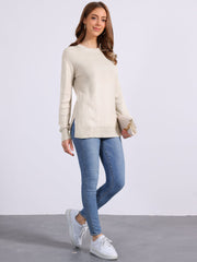 Long Sleeve Crew Neck Ribbed Knit Pullover Sweater