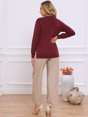 Long Sleeve Crew Neck Ribbed Knit Pullover Sweater