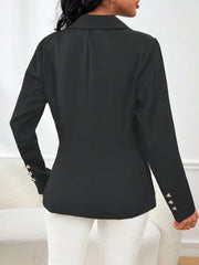 Office Chic Tailored Notched Lapel Double Breasted Solid Color Blazer