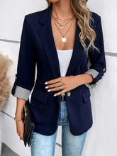 Flattering Rolled Sleeves Notched Lapel Buttoned Lightweight Office Casual Jacket Blazer