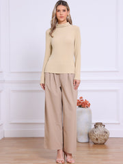 Mock Neck Long Sleeve Casual Pullover Knit Tops
