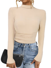 Mock Neck Long Sleeve Casual Pullover Knit Tops