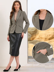 Houndstooth Notched Lapel One Button Office Work Blazer