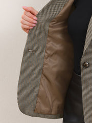 Houndstooth Notched Lapel One Button Office Work Blazer