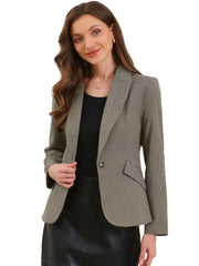 Houndstooth Notched Lapel One Button Office Work Blazer