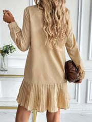 Solid Color Collared Pleated Mini Shirt Dress