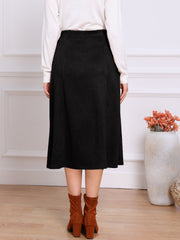 Faux Suede Casual A-Line Midi Skirts