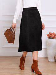 Faux Suede Casual A-Line Midi Skirts
