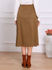 Faux Suede Casual A-Line Midi Skirts