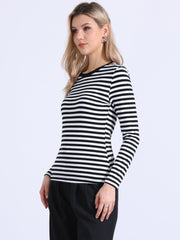 Striped Long Sleeve Crew Neck Casual Tops