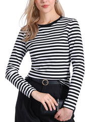 Striped Long Sleeve Crew Neck Casual Tops
