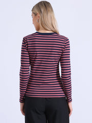 Striped Long Sleeve Crew Neck Casual Tops