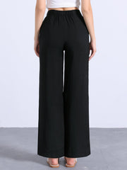 Casual Wide Leg Elastic Waist One Button Pocketed Pants