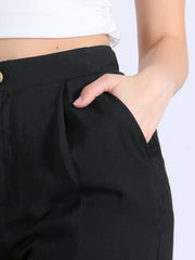Casual Wide Leg Elastic Waist One Button Pocketed Pants