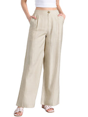 Casual Wide Leg Elastic Waist One Button Pocketed Pants