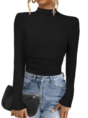 Mock Neck Long Sleeve Casual Pullover Knit Tops