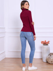 Mock Neck Long Sleeve Casual Pullover Knit Tops