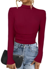 Mock Neck Long Sleeve Casual Pullover Knit Tops
