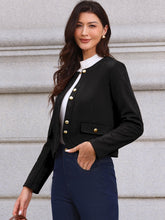 Crew Neck Long Sleeve Button Down Casual Cropped Jacket