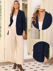Ruched Sleeve Lapel Pockets Dressy Casual Business Corduroy Blazer