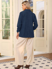 Ruched Sleeve Lapel Pockets Dressy Casual Business Corduroy Blazer
