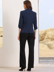 Shawl Lapel Ruched 3/4 Sleeves Pocketed Single Button Office Blazer