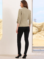 Shawl Lapel Ruched 3/4 Sleeves Pocketed Single Button Office Blazer