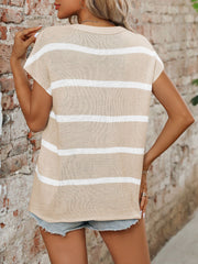 Crew Neck Casual Striped Short Sleeve Knit Tops