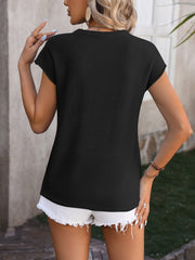 Crew Neck Knit Tops with Solid Color Short Sleeves and Breathable Soft Stretch Fabric
