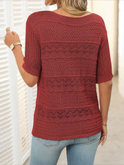 Round Neck Short Sleeve Crochet Knit Tops