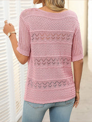 Round Neck Short Sleeve Crochet Knit Tops