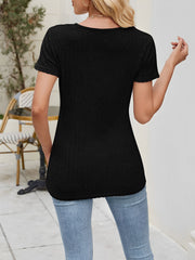 Classic Solid Color Round Neck Timeless Button Front Design Short Sleeve Casual Blouse