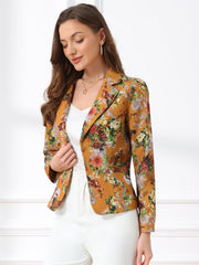 Business Casual Open Front Notch Lapel Plaid Suit Blazer