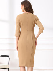 Work Boat Neck 3/4 Sleeves Midi Split Sheath Dress