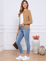 Crew Neck Button Down Long Sleeve Casual Knit Sweater Cardigan