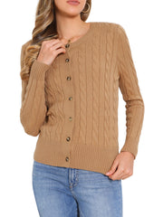 Crew Neck Button Down Long Sleeve Casual Knit Sweater Cardigan