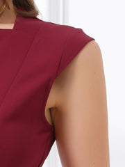 Sheath Pencil Sleeveless Pleated Front Elegant Business Dress