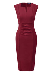 Sheath Pencil Sleeveless Pleated Front Elegant Business Dress
