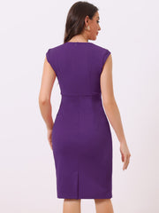 Pencil Sleeveless Pleated Front Elegant Business Sheath Dress