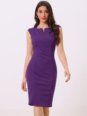 Pencil Sleeveless Pleated Front Elegant Business Sheath Dress