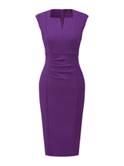 Pencil Sleeveless Pleated Front Elegant Business Sheath Dress