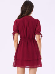 Peter Pan Collar Floral Drawstring Chiffon Layered Dress