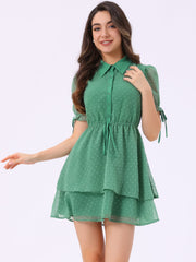Peter Pan Collar Floral Drawstring Chiffon Layered Dress