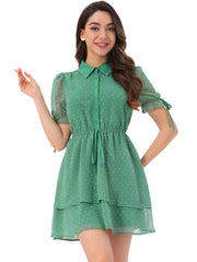 Peter Pan Collar Floral Drawstring Chiffon Layered Dress