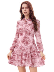 Floral V Neck Semi Sheer Layered Tiered Mini Dress