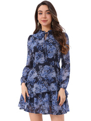 Floral V Neck Semi Sheer Layered Tiered Mini Dress