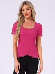 Sweetheart Neck Puff Short Sleeve Lace Up Gothic Blouse
